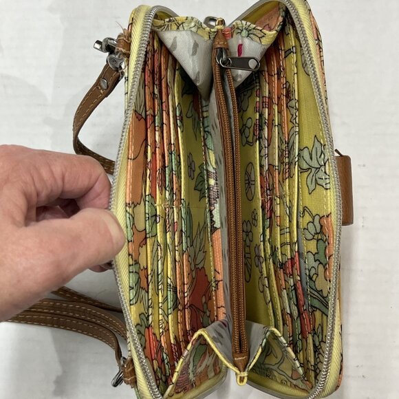 Crossbody Wallet  Crossbody Floral Retro Blossom Coated‎ Clutch Yellow Orange - Picture 8 of 10